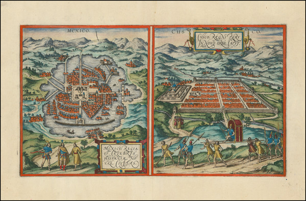 84-Mexico and Peru & Ecuador Map By Georg Braun  &  Frans Hogenberg