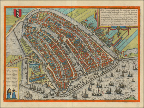 88-Netherlands and Amsterdam Map By Georg Braun  &  Frans Hogenberg
