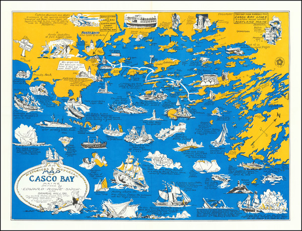 45-Maine Map By Edward Rowe Snow  &  Draper Hill, Jr.