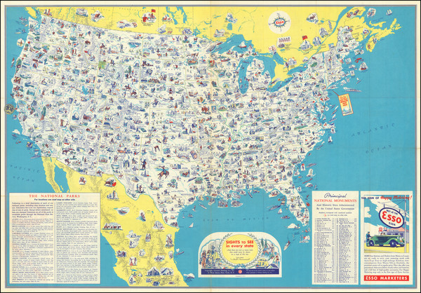30-United States and Pictorial Maps Map By Esso Standard Oil Company