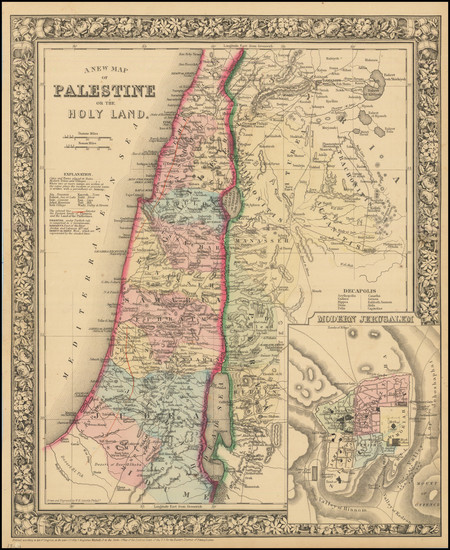 60-Holy Land Map By Samuel Augustus Mitchell Jr.