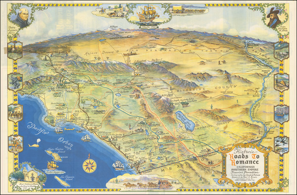 67-Pictorial Maps, California, Los Angeles and San Diego Map By Claude Putnam / Karl F. Brown