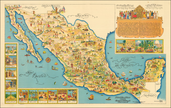 37-Mexico and Pictorial Maps Map By Fischgrund Publishing Company