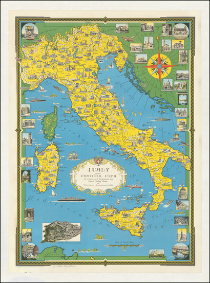 87-Italy and Pictorial Maps Map By Ernest Dudley Chase