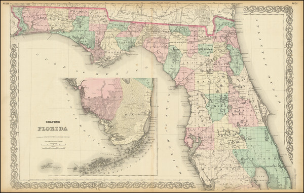 37-Florida Map By G.W.  & C.B. Colton