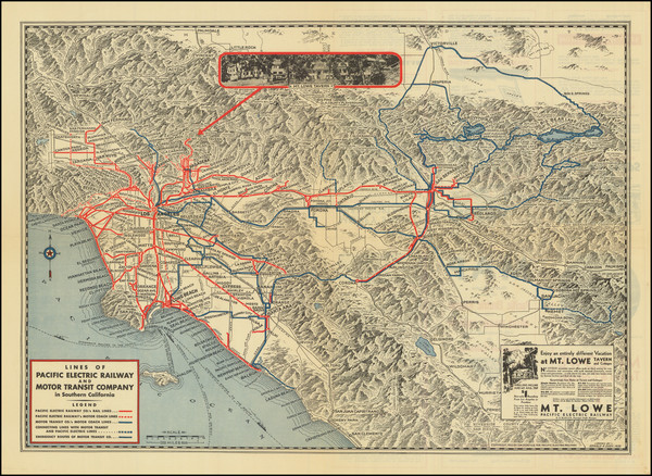 10-Pictorial Maps, California and Los Angeles Map By Pacific Electric Railway / Gerald  Allen Eddy