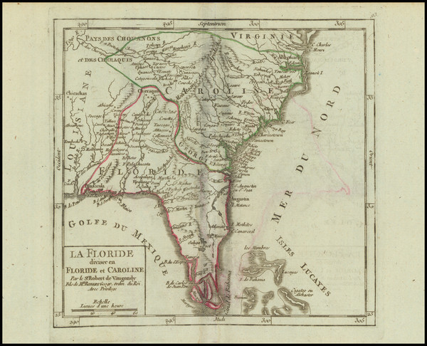 53-Florida, South, Southeast and Georgia Map By Gilles Robert de Vaugondy