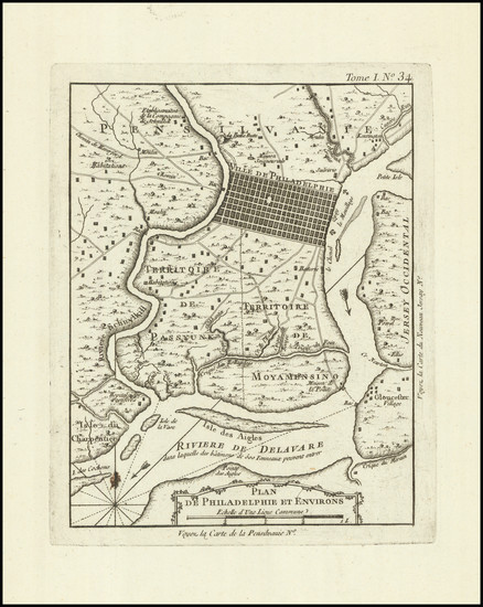 43-Philadelphia Map By Jacques Nicolas Bellin