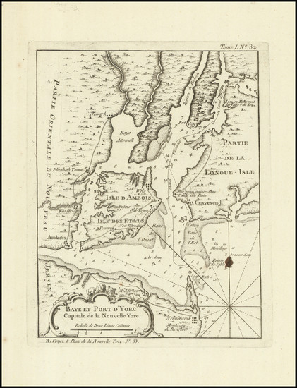 13-New York City and New York State Map By Jacques Nicolas Bellin