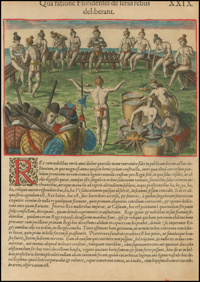 66-Florida, Southeast and Native American & Indigenous Map By Theodor De Bry