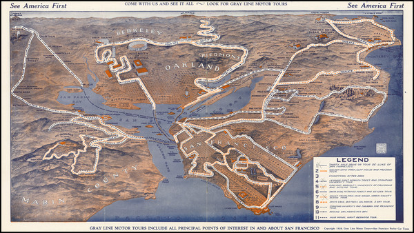 2-Pictorial Maps and San Francisco & Bay Area Map By Gray Line