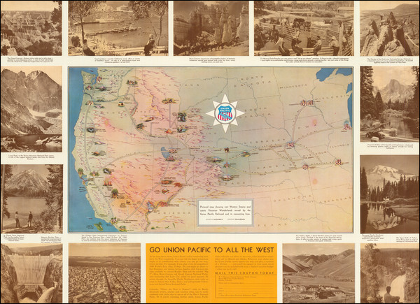 75-United States, Southwest, Pictorial Maps and California Map By Union Pacific Railroad Company