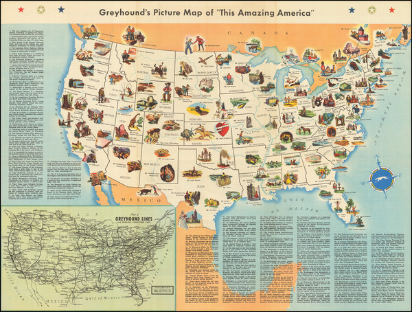 23-United States and Pictorial Maps Map By Greyhound Company