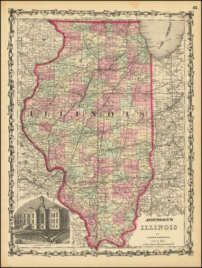 21-Illinois Map By Alvin Jewett Johnson  &  Ross C. Browning