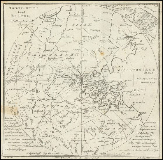 87-New England, Massachusetts, Boston and American Revolution Map By Scots Magazine