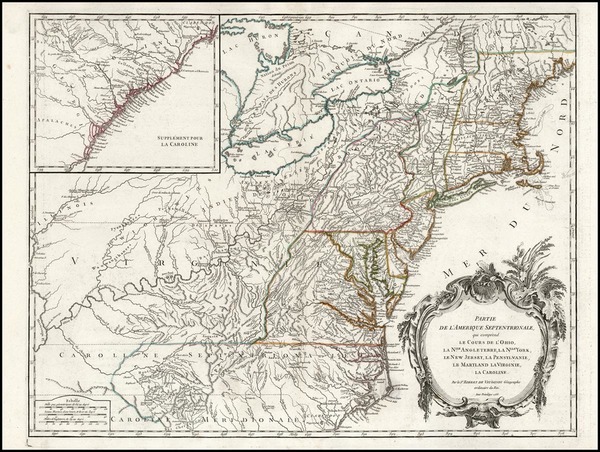 74-New England, Mid-Atlantic and Southeast Map By Didier Robert de Vaugondy