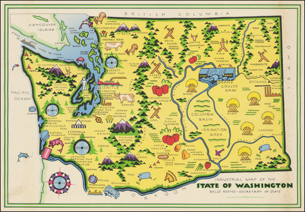 42-Washington and Pictorial Maps Map By Washington Secretary of State