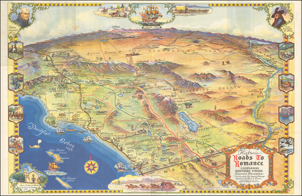 54-Pictorial Maps, California, Los Angeles and San Diego Map By Claude Putnam / Karl F. Brown