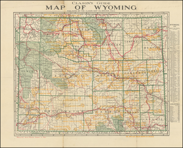 63-Wyoming Map By The Clason Map Company