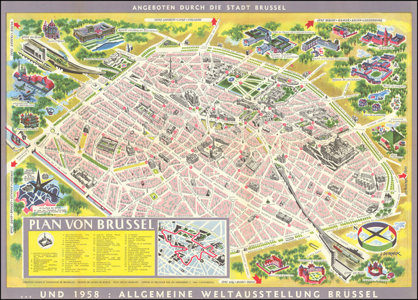 30-Belgium and Pictorial Maps Map By Syndicat d'Initiative de Bruxelles