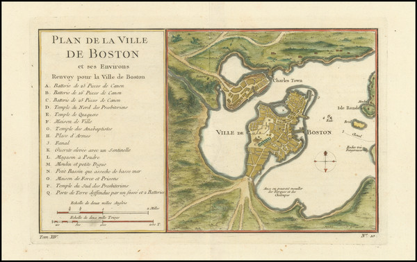 83-Massachusetts and Boston Map By Jacques Nicolas Bellin