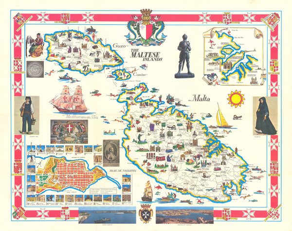 93-Malta and Pictorial Maps Map By Aldo Ciqheri