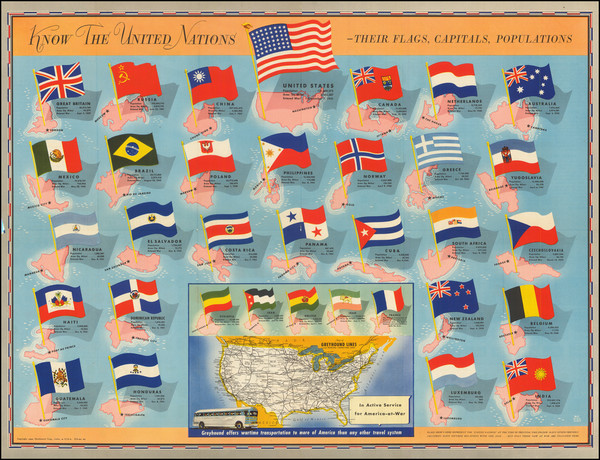 54-World War II Map By Greyhound Company