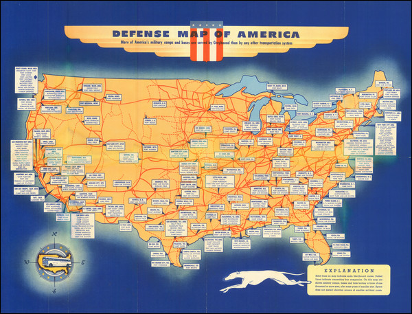 86-United States and Pictorial Maps Map By Greyhound Company