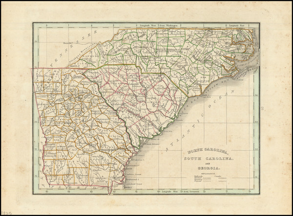 35-Georgia, North Carolina and South Carolina Map By Thomas Gamaliel Bradford