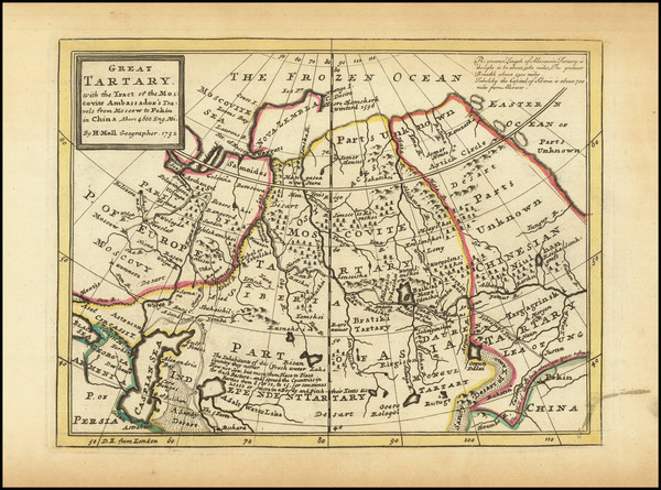 91-China, Central Asia & Caucasus and Russia in Asia Map By Herman Moll