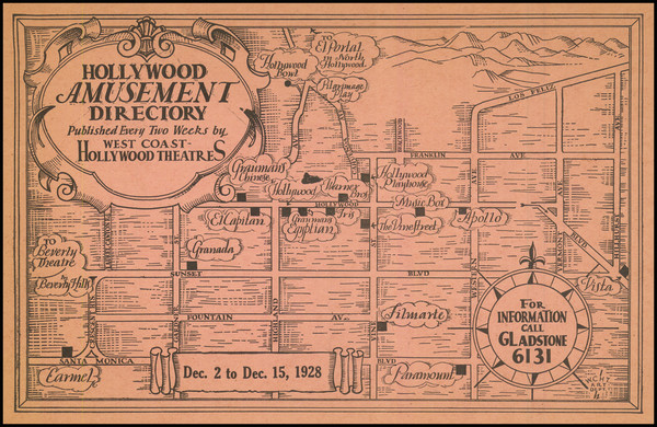 25-Pictorial Maps and Los Angeles Map By West Coat Hollywood Theatres Art Dept.