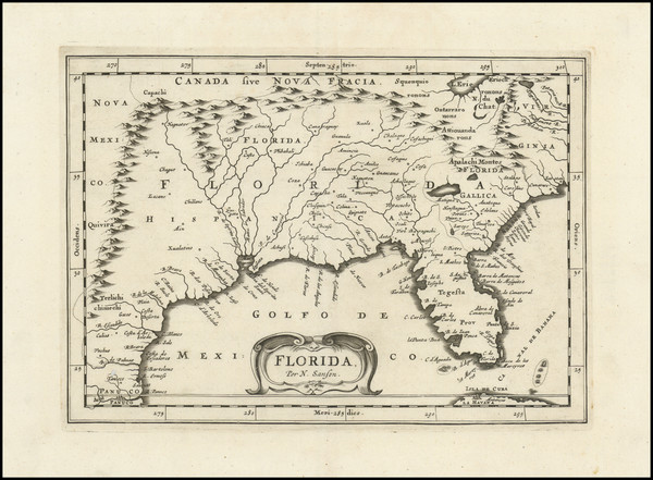 55-Florida, South, Southeast, Midwest and Southwest Map By Nicolas Sanson / Adam Friedrich Zurner