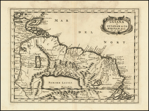 2-Guianas & Suriname and Venezuela Map By Nicolas Sanson