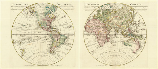 66-World, Eastern Hemisphere and Western Hemisphere Map By Johannes Covens  &  Pierre Mortier