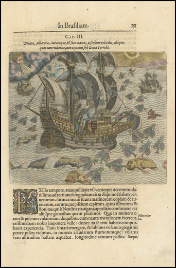 70-Atlantic Ocean, Caribbean and Curiosities Map By Theodor De Bry