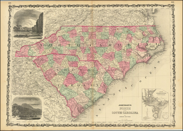 6-North Carolina and South Carolina Map By Alvin Jewett Johnson  &  Benjamin P Ward