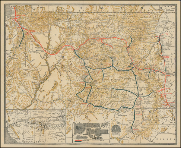 85-Colorado, Utah, New Mexico, Colorado and Utah Map By Denver & Rio Grande RR