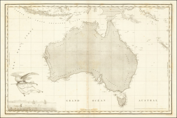 76-Australia Map By Louis Claude Desaulses de Freycinet