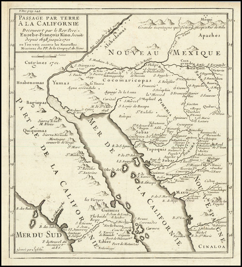 22-Southwest, Mexico, Baja California and California Map By Fr. Eusebio Kino / Inselin