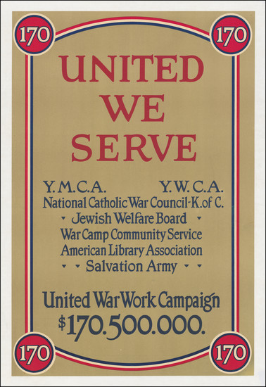 50-World War I Map By United War Work Campaign