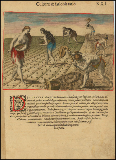 79-Florida, Portraits & People and Native American & Indigenous Map By Theodor De Bry