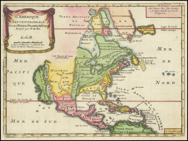 90-North America and California as an Island Map By Nicolas de Fer