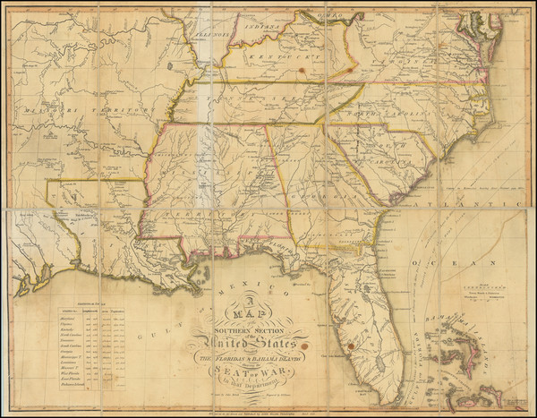 2-Florida, South, Louisiana, Mississippi and Southeast Map By John Melish