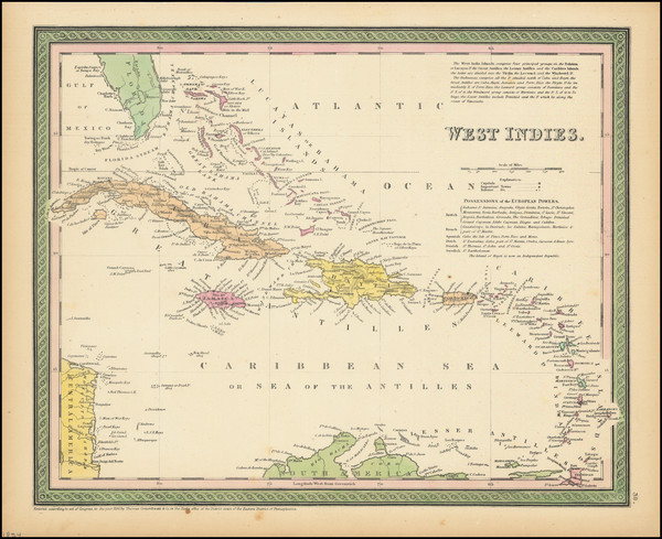 55-Caribbean Map By Thomas, Cowperthwait & Co.