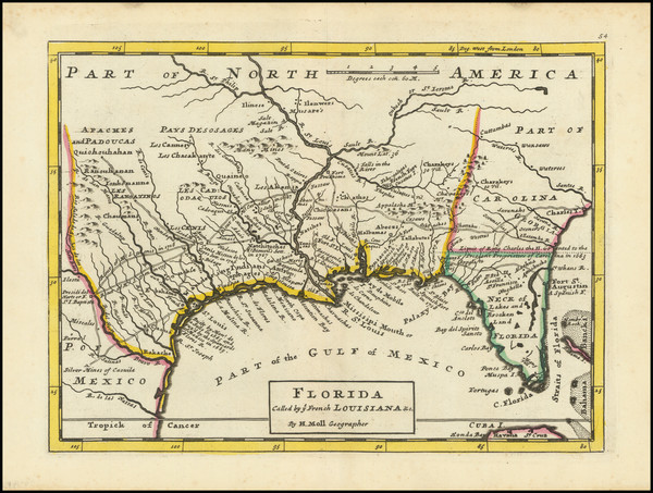 10-Florida, South, Southeast and Texas Map By Herman Moll