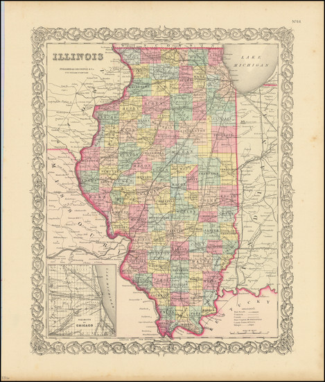 62-Illinois Map By Joseph Hutchins Colton