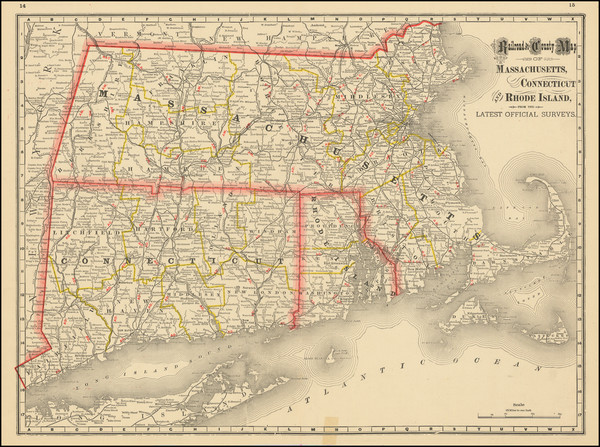 26-Connecticut, Massachusetts and Rhode Island Map By George F. Cram