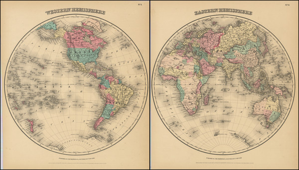 57-World Map By Joseph Hutchins Colton