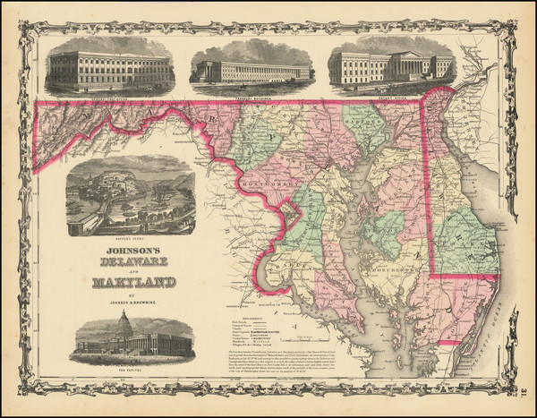 3-Washington, D.C., Maryland and Delaware Map By Alvin Jewett Johnson  &  Ross C. Browning