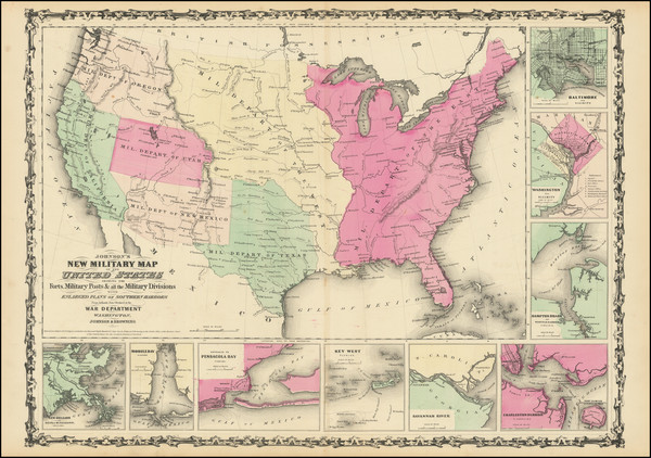 3-United States and Civil War Map By Alvin Jewett Johnson  &  Ross C. Browning